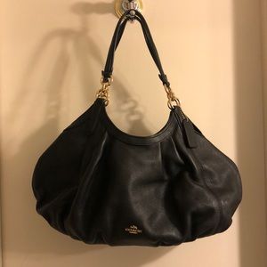 Black leather coach hobo bag